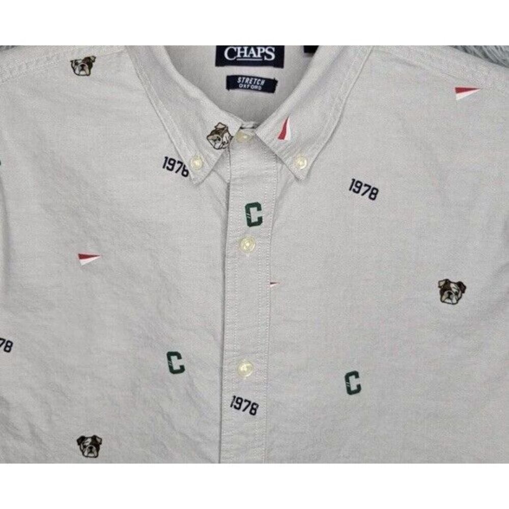 Chaps Mens Button Shirt Stretch Oxford Long Sleeve All Over Bulldog C 1978 Print - Picture 3 of 11